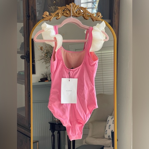 NWT Sleeper Ariel Pink Organza Ruffle Trim One Piece Swimsuit - Picture 5 of 7